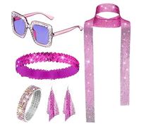 Jubilofex Women 70s Disco Costume - Multipurpose Retro Accessory Set, Earrings, Sequined Scarf, Sunglasses | Elegant Girl Jewelry Kit for Themed Parties, Dance Nights, Halloween Cosplay Dress Up