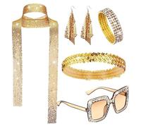 Jubilofex Women 70s Disco Costume - Multipurpose Retro Accessory Set, Earrings, Sequined Scarf, Sunglasses | Elegant Girl Jewelry Kit for Themed Parties, Dance Nights, Halloween Cosplay Dress Up