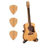 Jubilofex Wooden Guitar Pick Stand - 2024 Wooden Guitar Pick Box with 3 Selections, Exquisite Guitar Stand Box with Stand for Sister, Friend, Bass, Guitar Case + Stand + Pick, Consulte la descripción