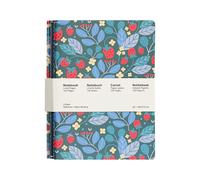 Jubiluu A5 Softcover 3-Pack Stitch Notebook - 50 Sheets (80g offset paper) - Classic Cream Ruled Journal for School, Office, Journaling, or Everyday Note-Taking-Berry Floral