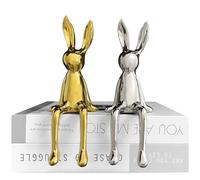 Jubiluxor 2-Piece Rabbit Decor Sculptures - Home, Office, Living Room, Bedroom - Accents, Decorations, Figurines - Small Statues for Bookshelf, Desk - Ideal Gifts (Gold, Silver)