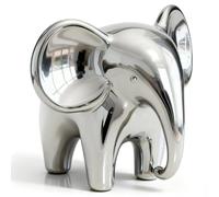 Jubiluxor Elephant Figurine, Ceramic Elephant Statue with Metallic Mirror Finish, Modern Shelf & Table Decor, Good Luck Housewarming Gift for Living Room or Office (Female, Silver)