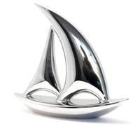 Jubiluxor Silver Sailboat Decor, Ceramic Sculpture 7.87", Mirror-Finish Nautical Coastal Boat Figurine, Modern Mantel & Bookshelf Decor for Living Room or Office, Single Piece, Housewarming Gift