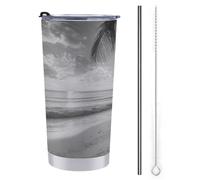 Jubonexis 20 Oz Tumbler Travel Cup Beach Boat Palm Trees Sunset Water Bottle, Stainless Steel Vacuum Insulated Coffee Mug with Straw Lid and Cleaning Brush