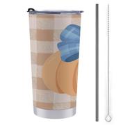 Jubonexis 20 Oz Tumbler Travel Cup Cute Pumpkin with A Blue Bow Cartoon Water Bottle, Stainless Steel Vacuum Insulated Coffee Mug with Straw Lid and Cleaning Brush