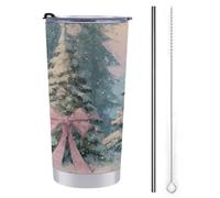 Jubonexis 20 Oz Tumbler Travel Cup Three Tall Christmas Trees with Pink Bows Water Bottle, Stainless Steel Vacuum Insulated Coffee Mug with Straw Lid and Cleaning Brush