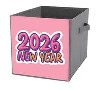 Jubonexis 2026 Happy New Year Cube Storage Bins Storage Cubes Foldable Decorative Fabric Storage Baskets Home Organizers with Handles for Shelves,Closet, 27x27 CM