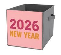 Jubonexis 2026 Happy New Year on Pink Cube Storage Bins Storage Cubes Foldable Decorative Fabric Storage Baskets Home Organizers with Handles for Shelves,Closet, 27x27 CM