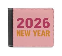 Jubonexis 2026 Happy New Year on Pink Soft PU Leather Bifold Wallet, Coin Purse Credit Pass Case, Durable Card-Holder Slim Billfold for Men Woman Money Storage