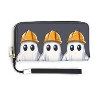 Jubonexis 3 Ghosts Wearing Hardhats Workclothes PU Leather Clutch Long Bifold Wallet, Coin Purse Credit Pass Case, Durable Card-Holder Money Storage for Women Men