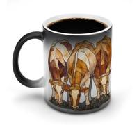 Jubonexis 3 Simple Stained Glass Cattle Color Changing Mugs Heat Changing Ceramic Coffee Mug Novelty Funny Tea Water Cup 11OZ