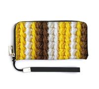 Jubonexis 3D Crochet Stripes Pattern Yellow Brown White PU Leather Clutch Long Bifold Wallet, Coin Purse Credit Pass Case, Durable Card-Holder Money Storage for Women Men