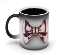 Jubonexis 3D Pink Bow on White Color Changing Mugs Heat Changing Ceramic Coffee Mug Novelty Funny Tea Water Cup 11OZ