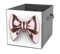 Jubonexis 3d Pink Bow on White Cube Storage Bins Storage Cubes Foldable Decorative Fabric Storage Baskets Home Organizers with Handles for Shelves,Closet, 27x27 CM