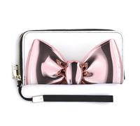 Jubonexis 3D Pink Bow on White PU Leather Clutch Long Bifold Wallet, Coin Purse Credit Pass Case, Durable Card-Holder Money Storage for Women Men