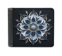 Jubonexis 3D White and Blue Mandala Flower Soft PU Leather Bifold Wallet, Coin Purse Credit Pass Case, Durable Card-Holder Slim Billfold for Men Woman Money Storage