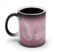 Jubonexis 3D White Angel Wings on Pink Color Changing Mugs Heat Changing Ceramic Coffee Mug Novelty Funny Tea Water Cup 11OZ