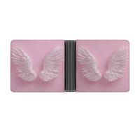 Jubonexis 3D White Angel Wings on Pink Soft PU Leather Bifold Wallet, Coin Purse Credit Pass Case, Durable Card-Holder Slim Billfold for Men Woman Money Storage