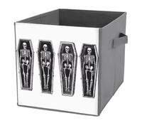 Jubonexis 4 Coffins Animated Skeleton Cube Storage Bins Storage Cubes Foldable Decorative Fabric Storage Baskets Home Organizers with Handles for Shelves,Closet, 27x27 CM