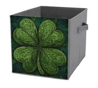 Jubonexis 4 Leaf Clover Green Cube Storage Bins Storage Cubes Foldable Decorative Fabric Storage Baskets Home Organizers with Handles for Shelves,Closet, 27x27 CM