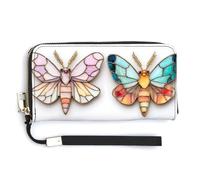 Jubonexis 4 Mini Butterflies and Moths PU Leather Clutch Long Bifold Wallet, Coin Purse Credit Pass Case, Durable Card-Holder Money Storage for Women Men