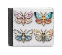 Jubonexis 4 Mini Butterflies and Moths Soft PU Leather Bifold Wallet, Coin Purse Credit Pass Case, Durable Card-Holder Slim Billfold for Men Woman Money Storage