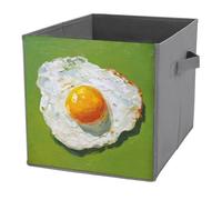 Jubonexis A Fried Egg on Green Cube Storage Bins Storage Cubes Foldable Decorative Fabric Storage Baskets Home Organizers with Handles for Shelves,Closet, 27x27 CM
