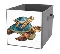 Jubonexis A Little Turtle on The Back Adult Sea Turtle Cube Storage Bins Storage Cubes Foldable Decorative Fabric Storage Baskets Home Organizers with Handles for Shelves,Closet, 27x27 CM