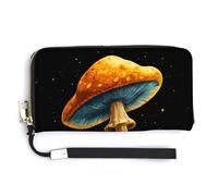 Jubonexis A Mushroom on Black PU Leather Clutch Long Bifold Wallet, Coin Purse Credit Pass Case, Durable Card-Holder Money Storage for Women Men
