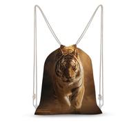 Jubonexis A Tiger Facing Forward Drawstring Backpack Canvas String Bag Lightweight Sports Gym Bag for Men Women