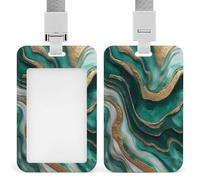 Jubonexis Abstract Art Metallic Gold Emerald Waves Marble ID Badge Holder Retractable Clip Card Holder Card Protector Name Badge Name Tag for Work Office Doctor Nurse