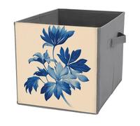 Jubonexis Abstract Blue Flowers Cube Storage Bins Storage Cubes Foldable Decorative Fabric Storage Baskets Home Organizers with Handles for Shelves,Closet, 27x27 CM