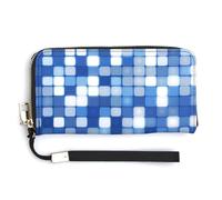 Jubonexis Abstract Blue Grid PU Leather Clutch Long Bifold Wallet, Coin Purse Credit Pass Case, Durable Card-Holder Money Storage for Women Men
