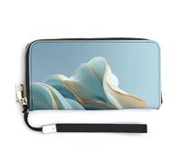 Jubonexis Abstract Blue Wave Lines Gradient PU Leather Clutch Long Bifold Wallet, Coin Purse Credit Pass Case, Durable Card-Holder Money Storage for Women Men