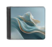 Jubonexis Abstract Blue Wave Lines Gradient Soft PU Leather Bifold Wallet, Coin Purse Credit Pass Case, Durable Card-Holder Slim Billfold for Men Woman Money Storage