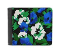 Jubonexis Abstract Botanical Green White Flowers Soft PU Leather Bifold Wallet, Coin Purse Credit Pass Case, Durable Card-Holder Slim Billfold for Men Woman Money Storage