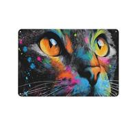 Jubonexis Abstract Cat Portrait Neon Color Tin Metal Signs Wall Art Decorations for Bar Pub Club Cafe Room Farmhouse White 20x30cm