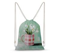 Jubonexis Abstract Coffee Mug White Snowdrops Flower Drawstring Backpack Canvas String Bag Lightweight Sports Gym Bag for Men Women