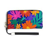 Jubonexis Abstract Colorful Floral Pattern Simple PU Leather Clutch Long Bifold Wallet, Coin Purse Credit Pass Case, Durable Card-Holder Money Storage for Women Men
