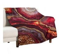 Jubonexis Abstract Crimson Red Marble with Gold Veins Anti Pilling Throw Blankets Cozy Durable Blanket for Bedroom Living Rooms Couch Sofa Bed 50"x60"