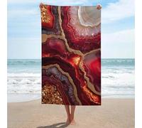 Jubonexis Abstract Crimson Red Marble with Gold Veins Beach Towel Sand Free Microfiber Large Shower Towels Multipurpose Absorbent for Bathroom Pool 130x80 CM