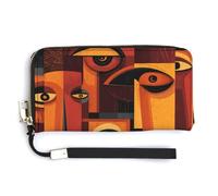 Jubonexis Abstract Cubist Several Faces Illustration PU Leather Clutch Long Bifold Wallet, Coin Purse Credit Pass Case, Durable Card-Holder Money Storage for Women Men