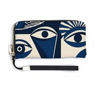 Jubonexis Abstract Dual-face Motif Navy Blue PU Leather Clutch Long Bifold Wallet, Coin Purse Credit Pass Case, Durable Card-Holder Money Storage for Women Men