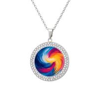 Jubonexis Abstract Dynamic Swirling Multicolor Clouds Round Pendant Necklace Silver Jewelry for Women