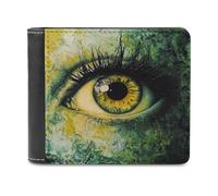 Jubonexis Abstract Eye in Green and Yellow Tones Soft PU Leather Bifold Wallet, Coin Purse Credit Pass Case, Durable Card-Holder Slim Billfold for Men Woman Money Storage