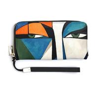 Jubonexis Abstract Face Cubism Bold Geometric PU Leather Clutch Long Bifold Wallet, Coin Purse Credit Pass Case, Durable Card-Holder Money Storage for Women Men