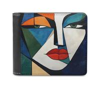 Jubonexis Abstract Face Cubism Bold Geometric Soft PU Leather Bifold Wallet, Coin Purse Credit Pass Case, Durable Card-Holder Slim Billfold for Men Woman Money Storage