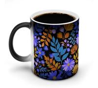 Jubonexis Abstract Floral Motif Blue Leaves Color Changing Mugs Heat Changing Ceramic Coffee Mug Novelty Funny Tea Water Cup 11OZ