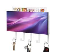 Jubonexis Abstract Flowing Wave Lines Gradient Violet Pink Key Holder for Wall Mail Organizer Wall Mount with 5 Hooks Acrylic Key Rack for Home Office Entryway