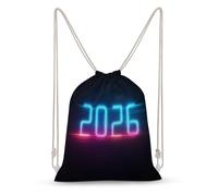 Jubonexis Abstract Futuristic 2026 Numbers in Neon Blue Pink Drawstring Backpack Canvas String Bag Lightweight Sports Gym Bag for Men Women
